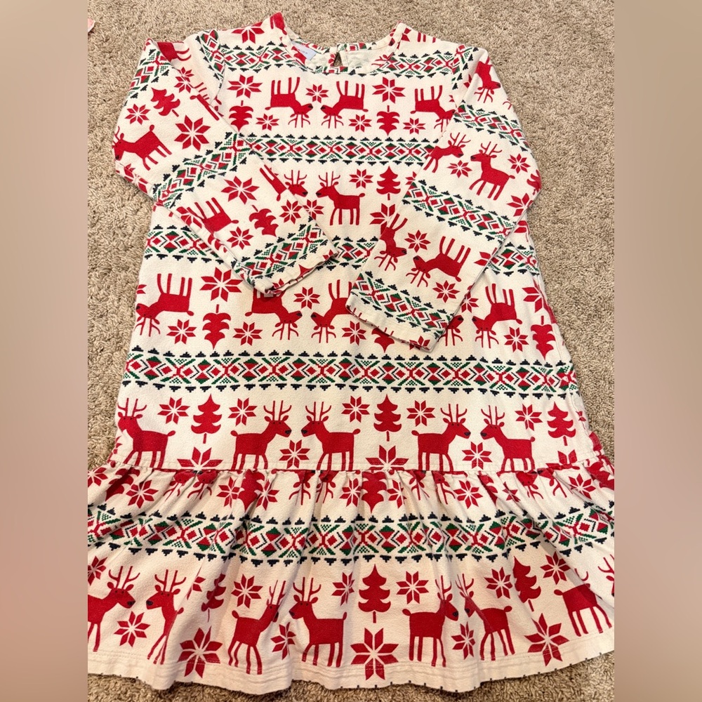 Hanna Andersson Girls Dear Deer Holiday Flannel Nightgown Size 10 | 140cm